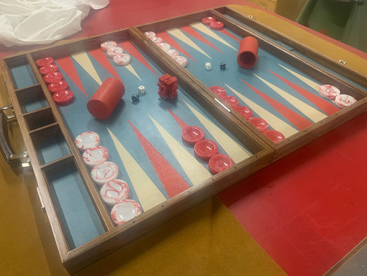A leather backgammon board